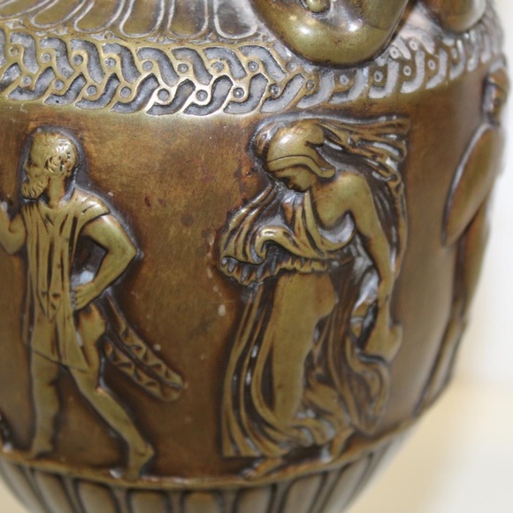 Vase Carved Metal Vintage Figural Procession - Picture 9 of 15